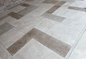 Textured stone-like concrete floor pattern