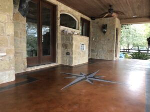 Stone porch with star design on floor
