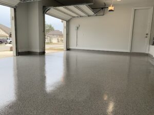 Clean, empty garage with polished concrete floor