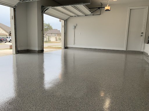 Clean, empty garage with polished concrete floor