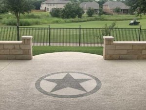 Patio with star design facing golf course
