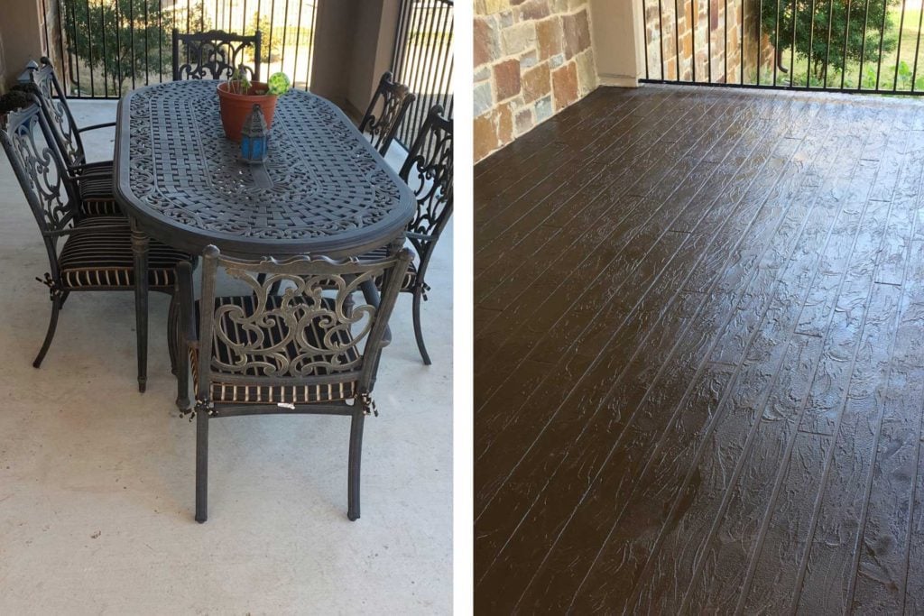 Outdoor patio furniture and wooden deck flooring