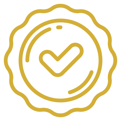 Gold seal with check mark icon
