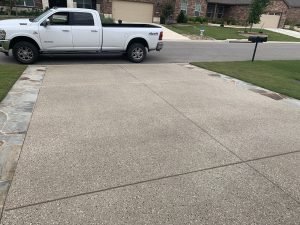 Parked truck on residential driveway view